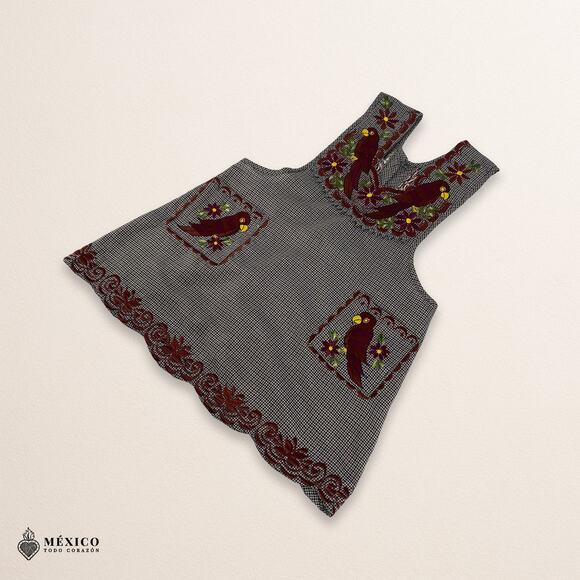 Gray Mexican Embroidered Apron – Standard Kitchen Apron Floral Embroidery - Picture 6 of 8